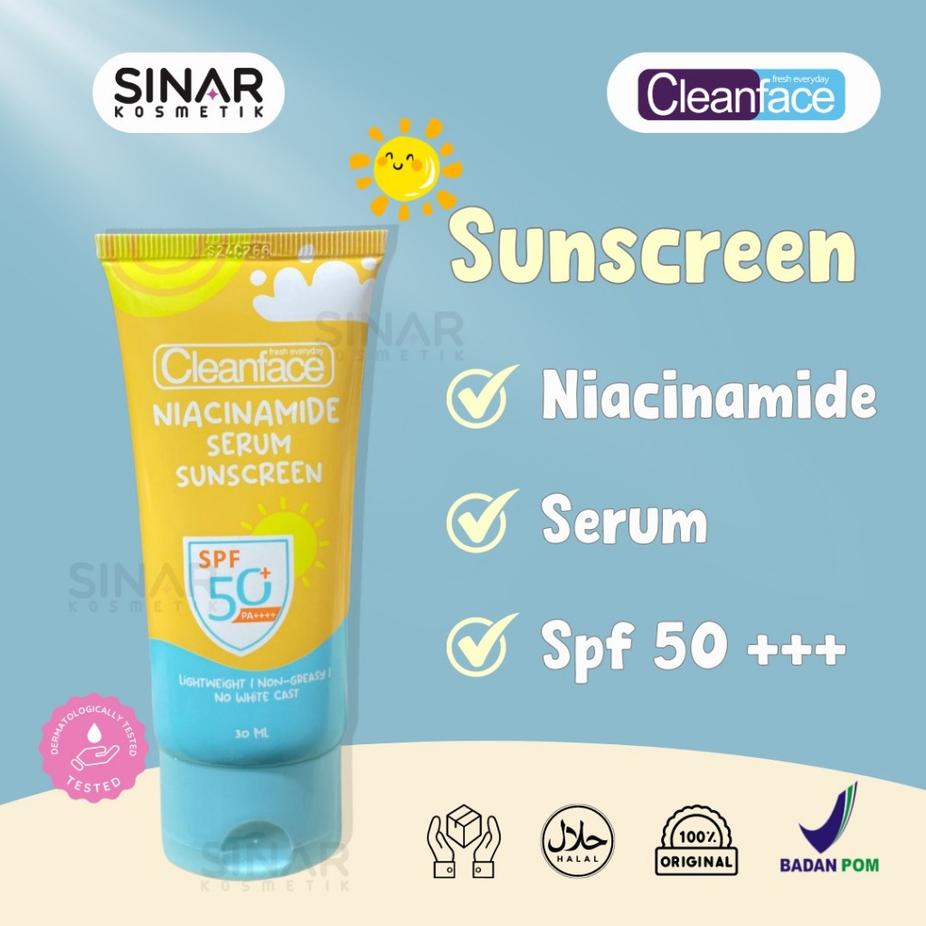 Cleanface Niacinamice Serum Sunscreen - Sun SPF 50 PA +++ 30ML | Shopee ...