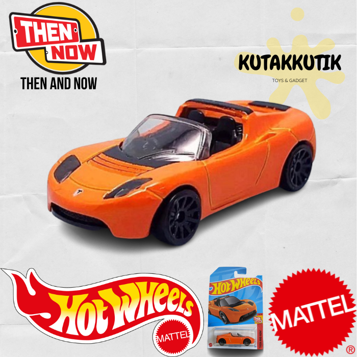 Hot Wheels Electric Sedan Car EV Tesla Roadster Orange Lot M 2023 Then