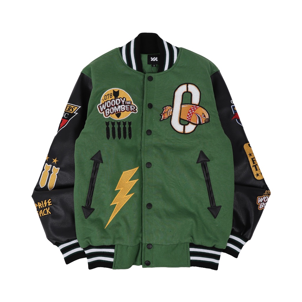 Varsity Jacket Woody Bomber Green Black Shopee Malaysia