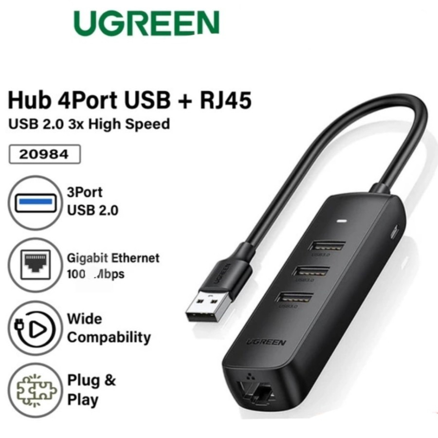 Ugreen USB Hub to RJ45 Lan Splitter Adapter Ugreeb 20984