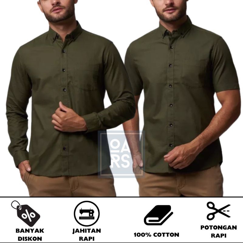 HIJAU KEMEJA Men's Shirt Plain army Green Dark Green Long And Short
