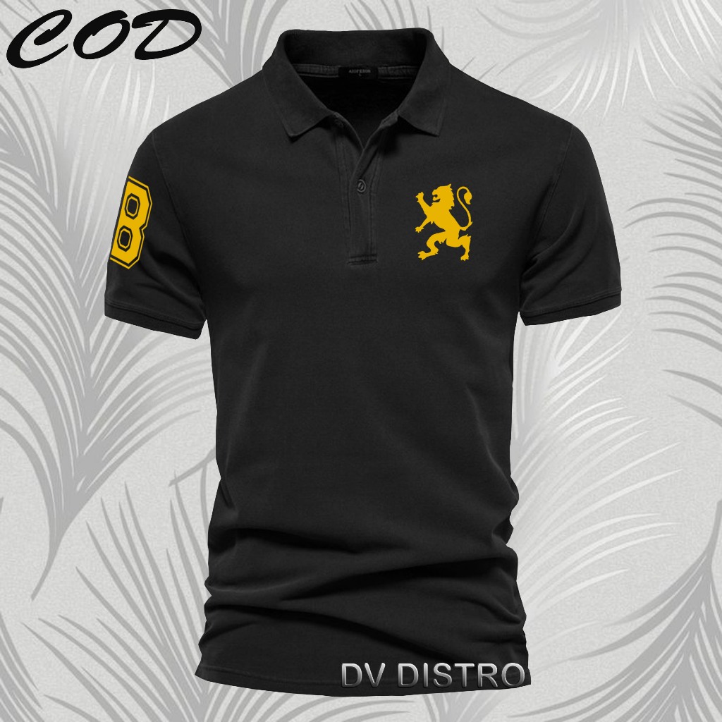 Giordano Text Gold Collar Polo Shirt/Adult Collar Shirt/Short Sleeve ...