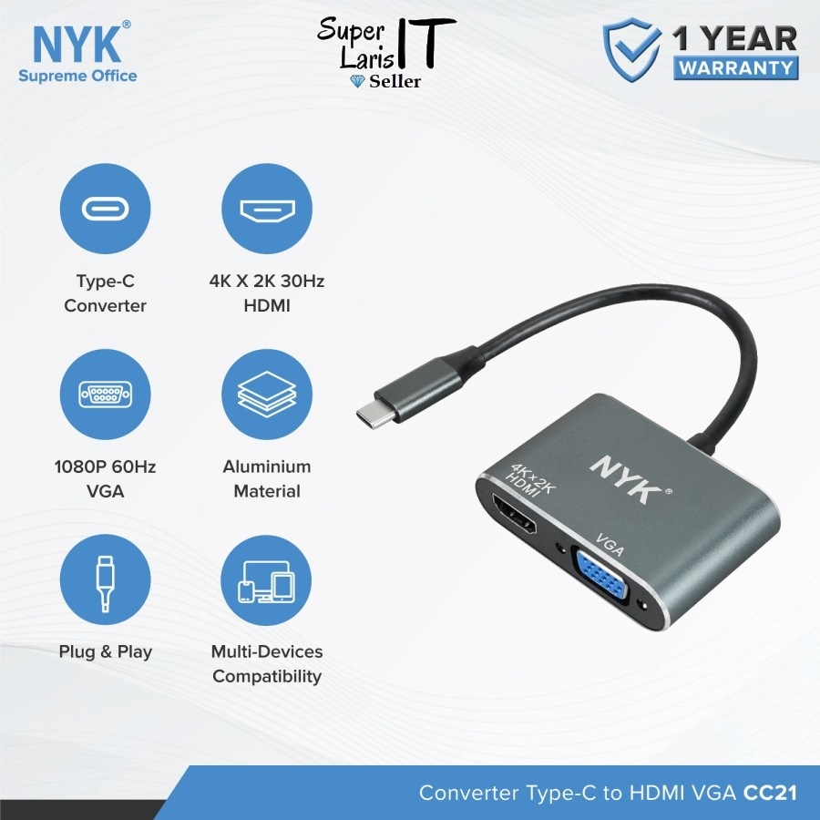 Nyk Cc Usb Type C To Hdmi Vga Converter Cable Shopee Malaysia