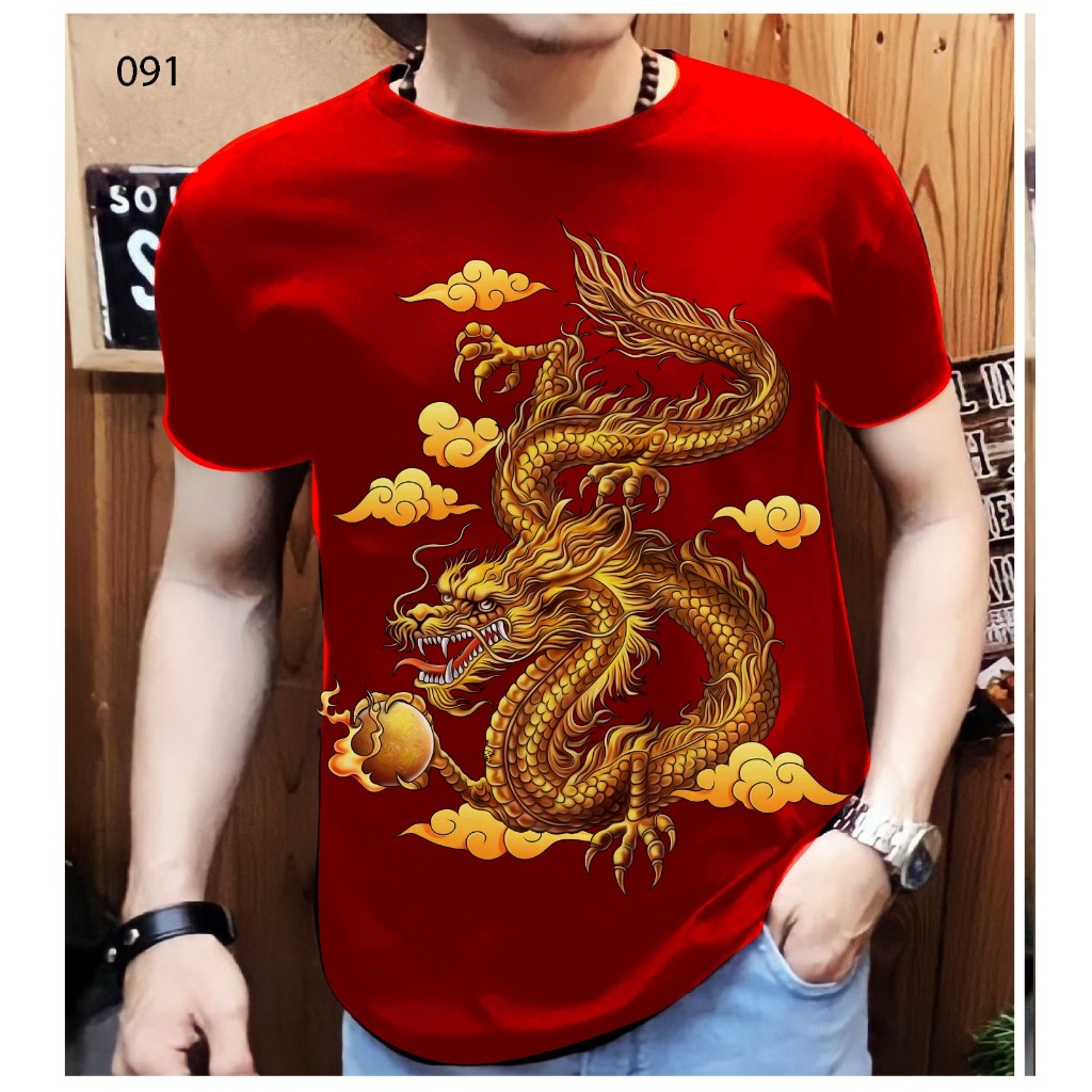 Yellow Dragon Print Men's Short Sleeve T-Shirt | Shopee Malaysia