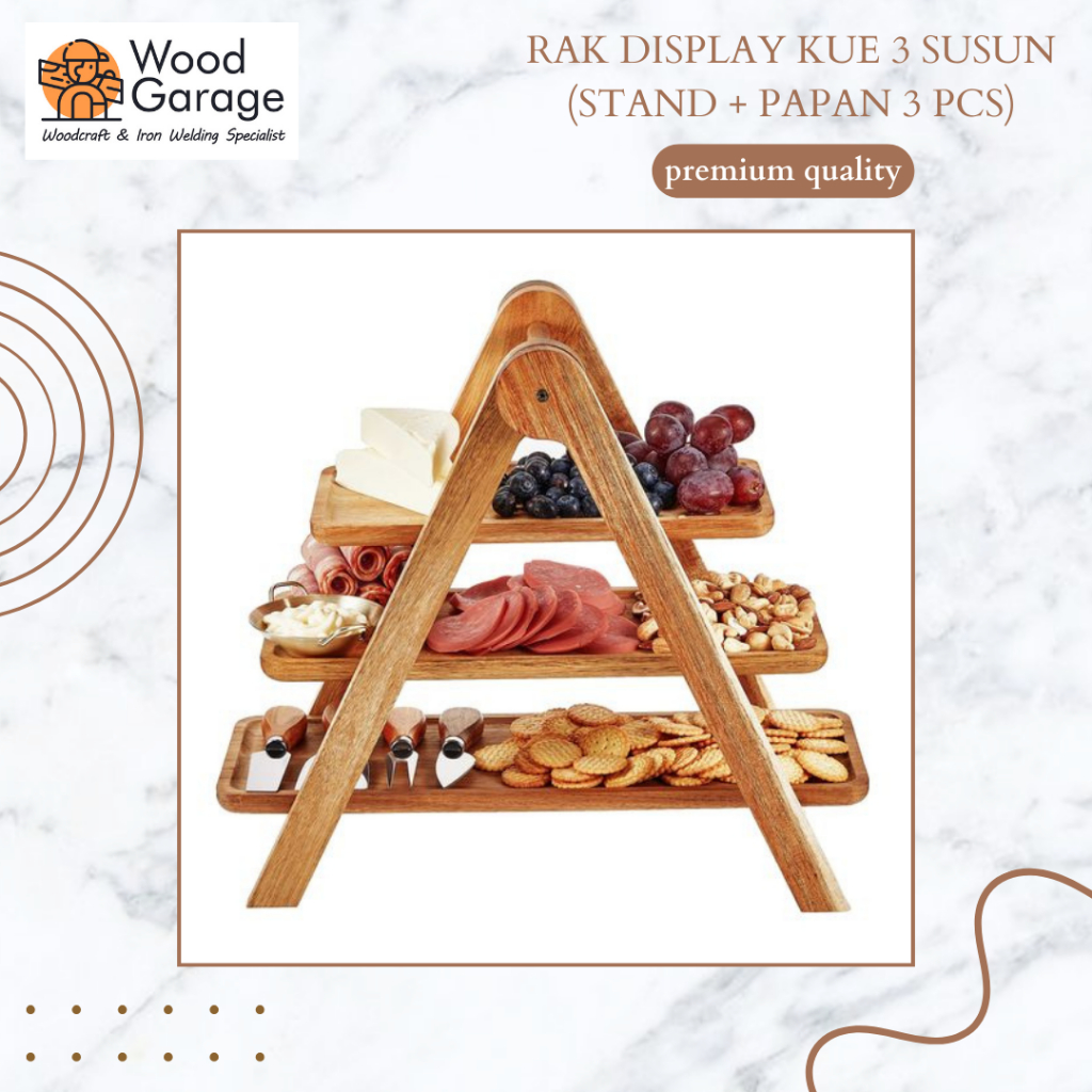 KAYU 3-story Mahogany Cake Display Rack (Stand+3Pcs Wooden Tray ...