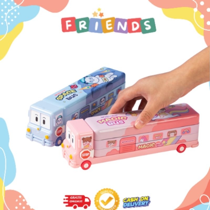 Cnc Kids - Pencil Case for Boys Girls Bus Model 2 Layers Magic Bus ...