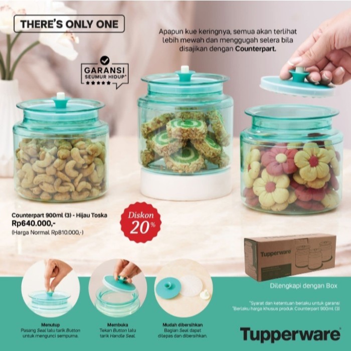 Counterpart 900 ml turquoise tupperware crystal jar counter part ...