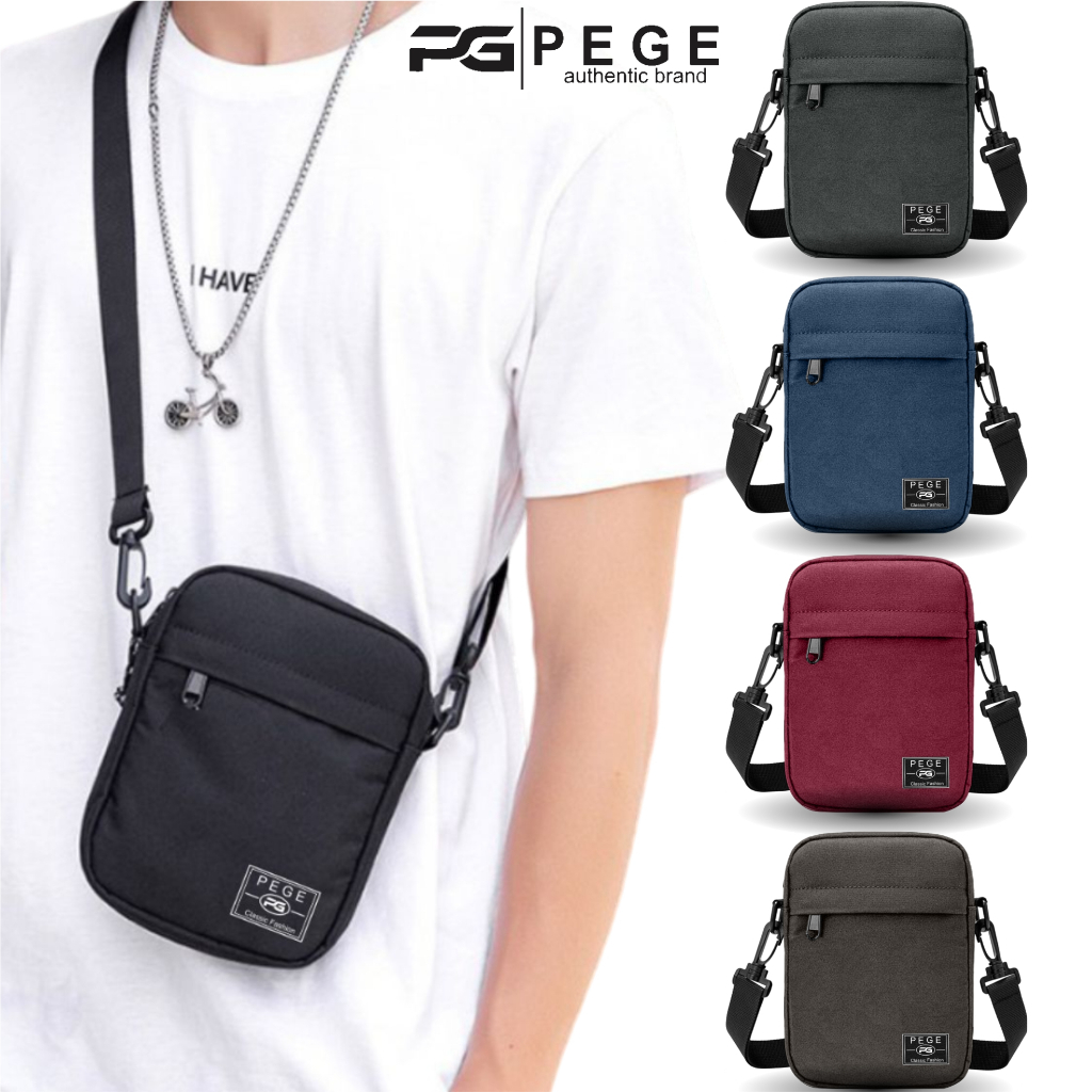 PEGE Men's Plain Sling Bag Casual Black Sling Bag Cool Shoulder Bag ...