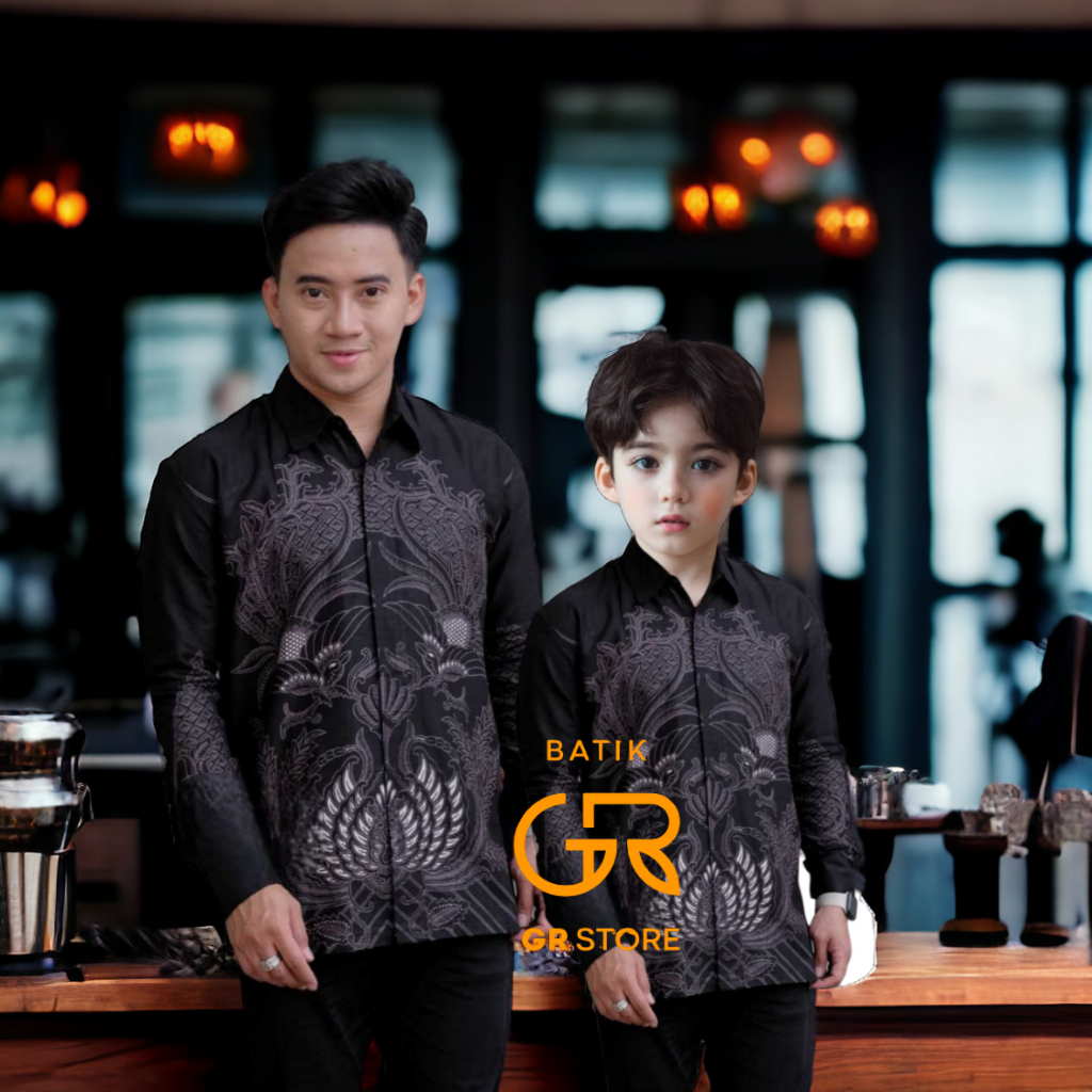 HITAM KEMEJA Father and Son Couple Batik Shirt with Black Manuk Motif ...