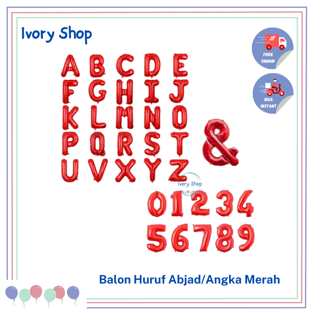 MERAH Foil Balloons Alphabet Letters And Red Numbers Per pcs | Shopee ...