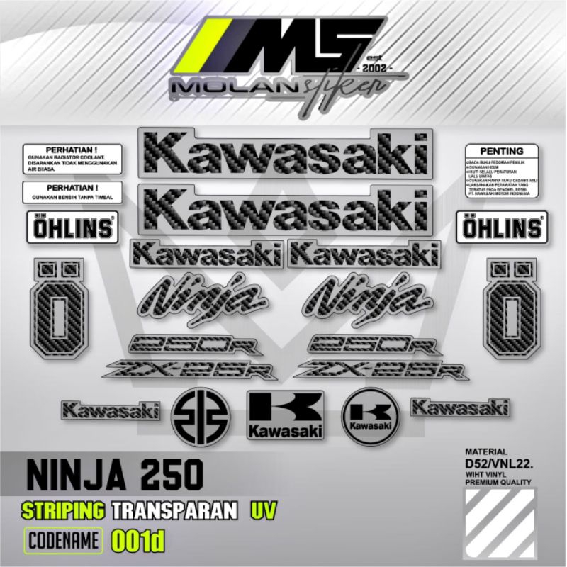Decal Sticker Striping Variations Transparent Uv Ninja RR 250 Mono ...