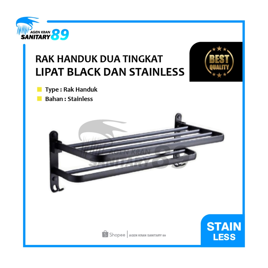 Sus 304 Stainless Folding Towel Rack (Black and Stainlees) | Shopee ...