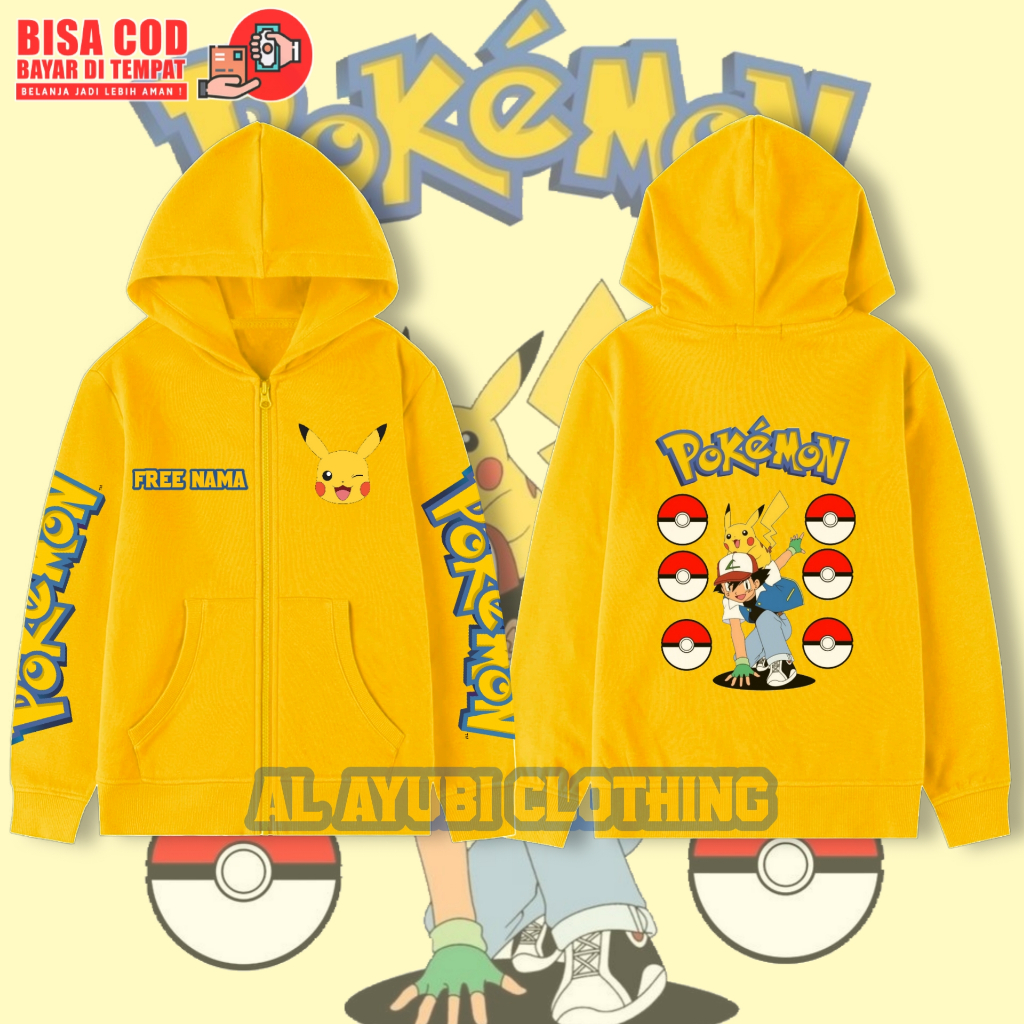 Pokemon pikachu Kids Zipper Hoodie can use a name/Zipper jacket ...