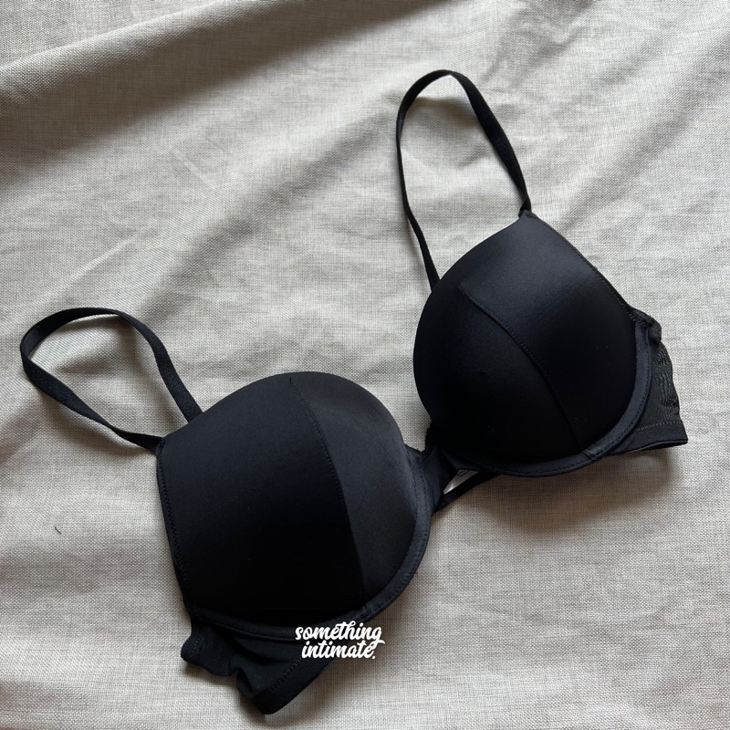 Victoria's Secret, Intimates & Sleepwear, Strapless Bombshell Bra 34a  Black Solid Satin Super Pushup