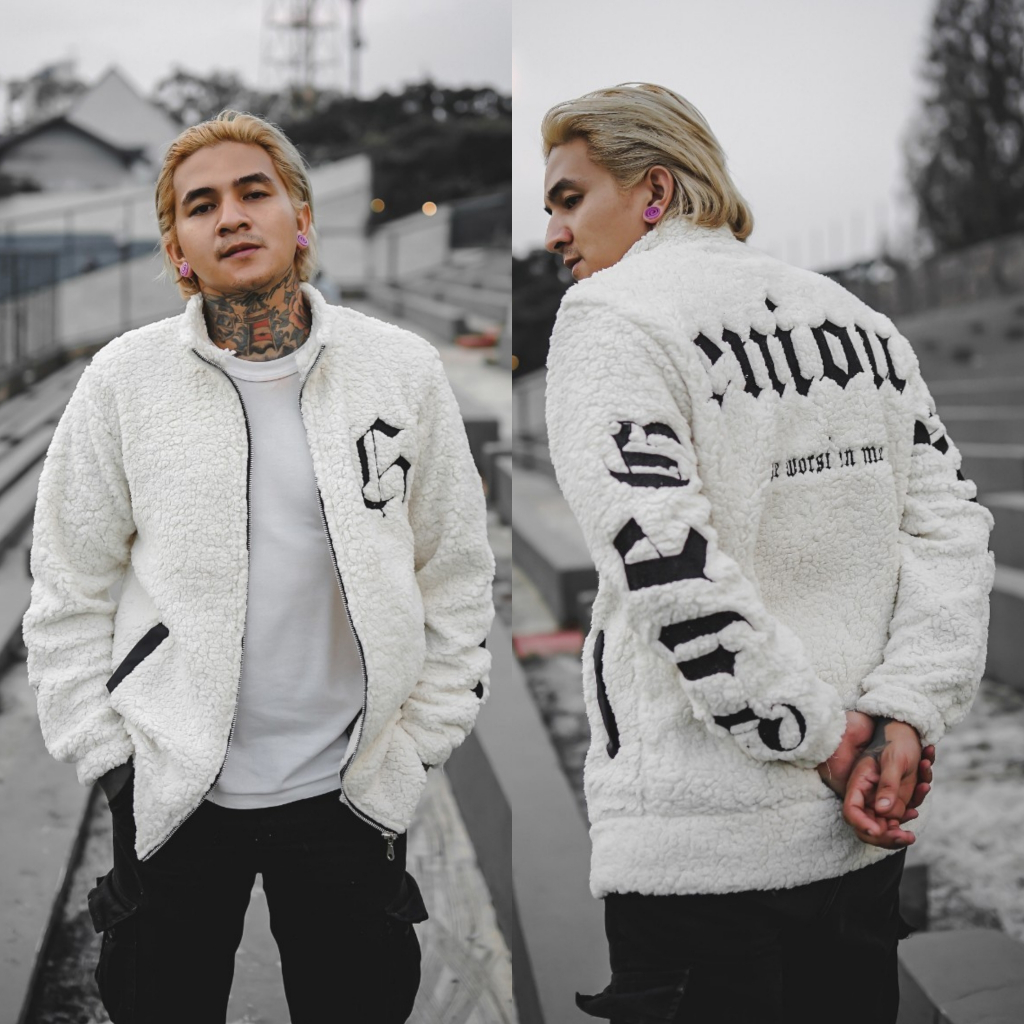 Sweater Jacket Sherpa Full Embroidery Zipper Jacket Sherpa Fur Thick Original Shopee Malaysia