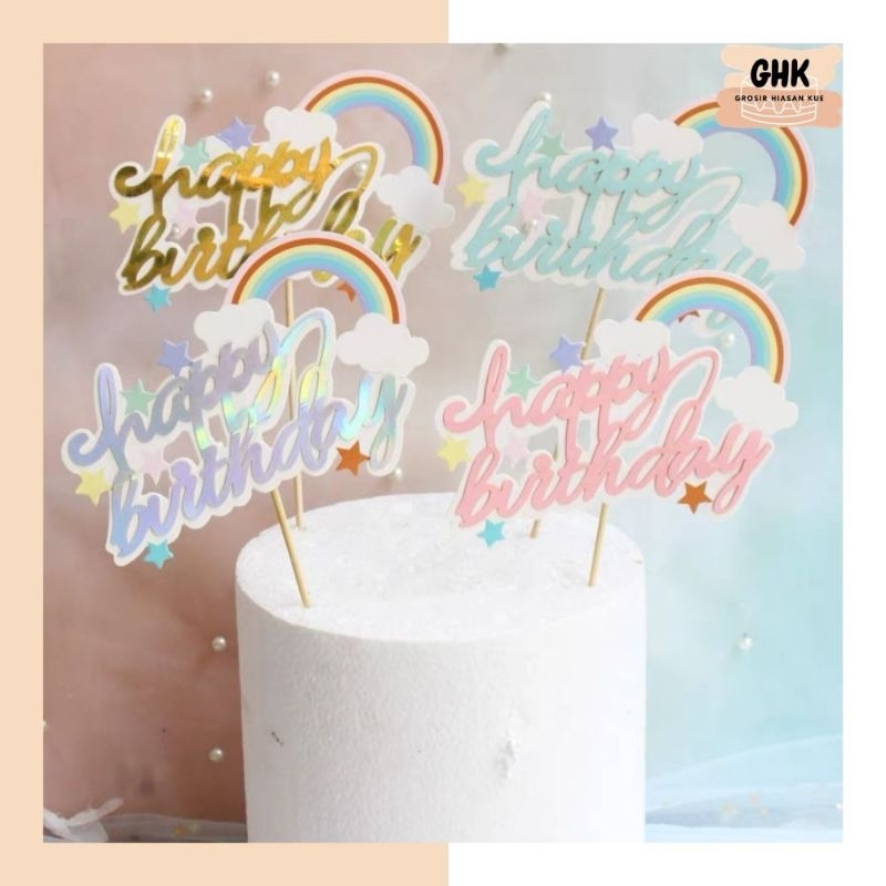 Hbd Rainbow Topper Cake Decoration Happy Birthday Rainbow Cardboard 