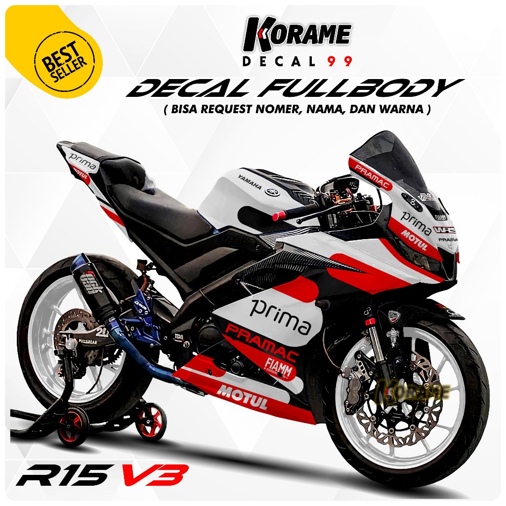 Decal Sticker R15 V3 - Racing Prima White | Shopee Malaysia