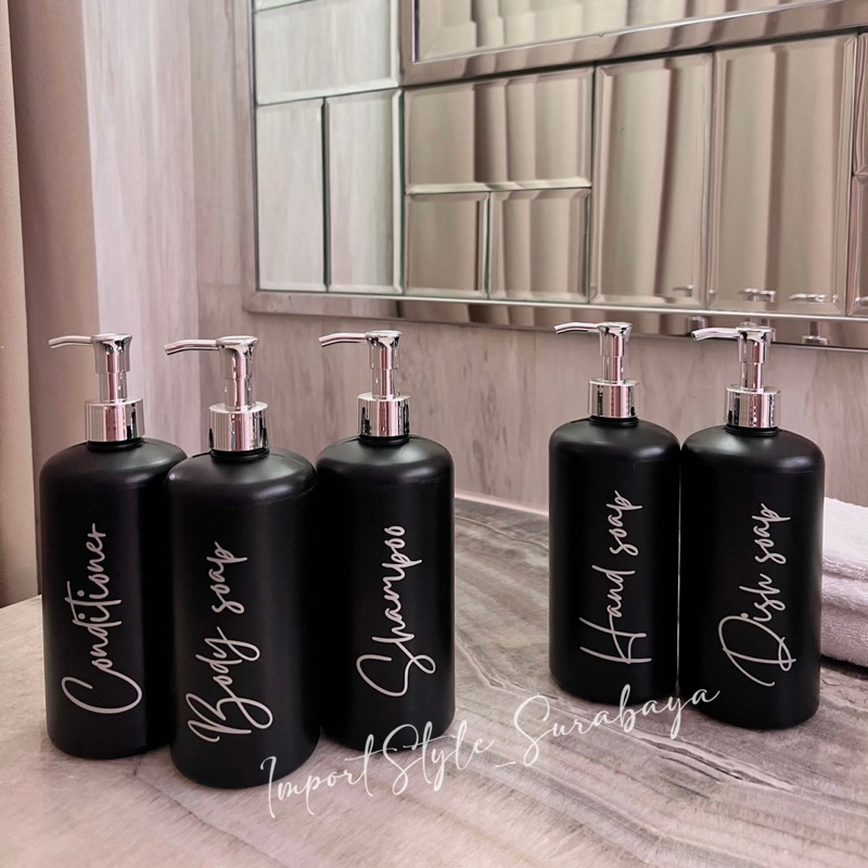 HITAM Aesthetic DOFF Soap bottle Thick Black SILVER EDITION 500ML ...
