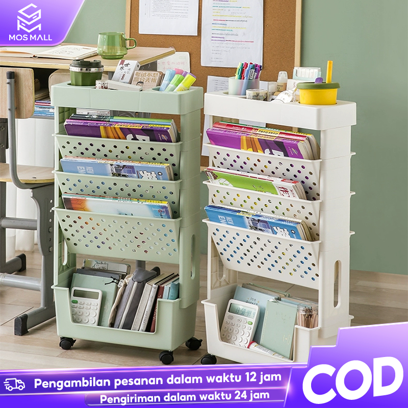 Multi-Purpose Portable Bookshelf 5 Layers Wheeled Bookshelf Trolley ...