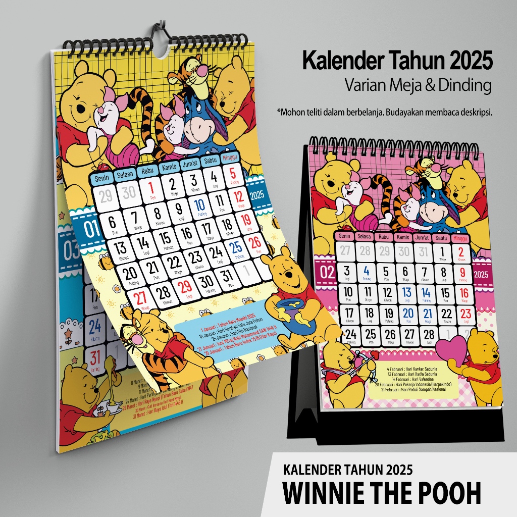 2025 CALENDAR WINNIE THE POOH A4 Wall Character and A5 Table Shopee