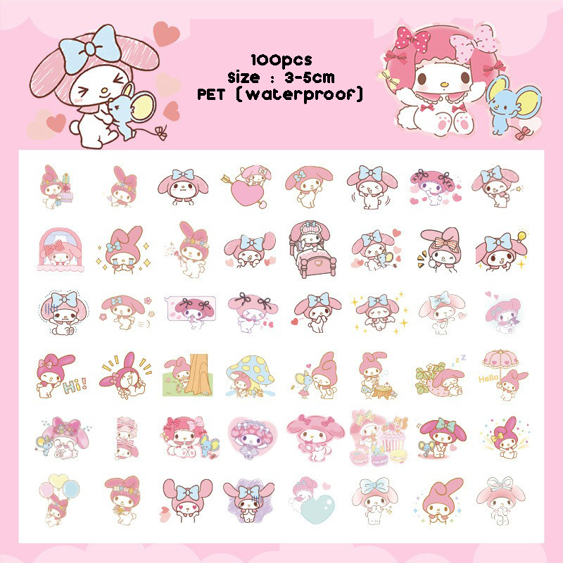 100pcs SANRIO Sticker/Hello Kitty My Melody Kurumi Pom Purin ...