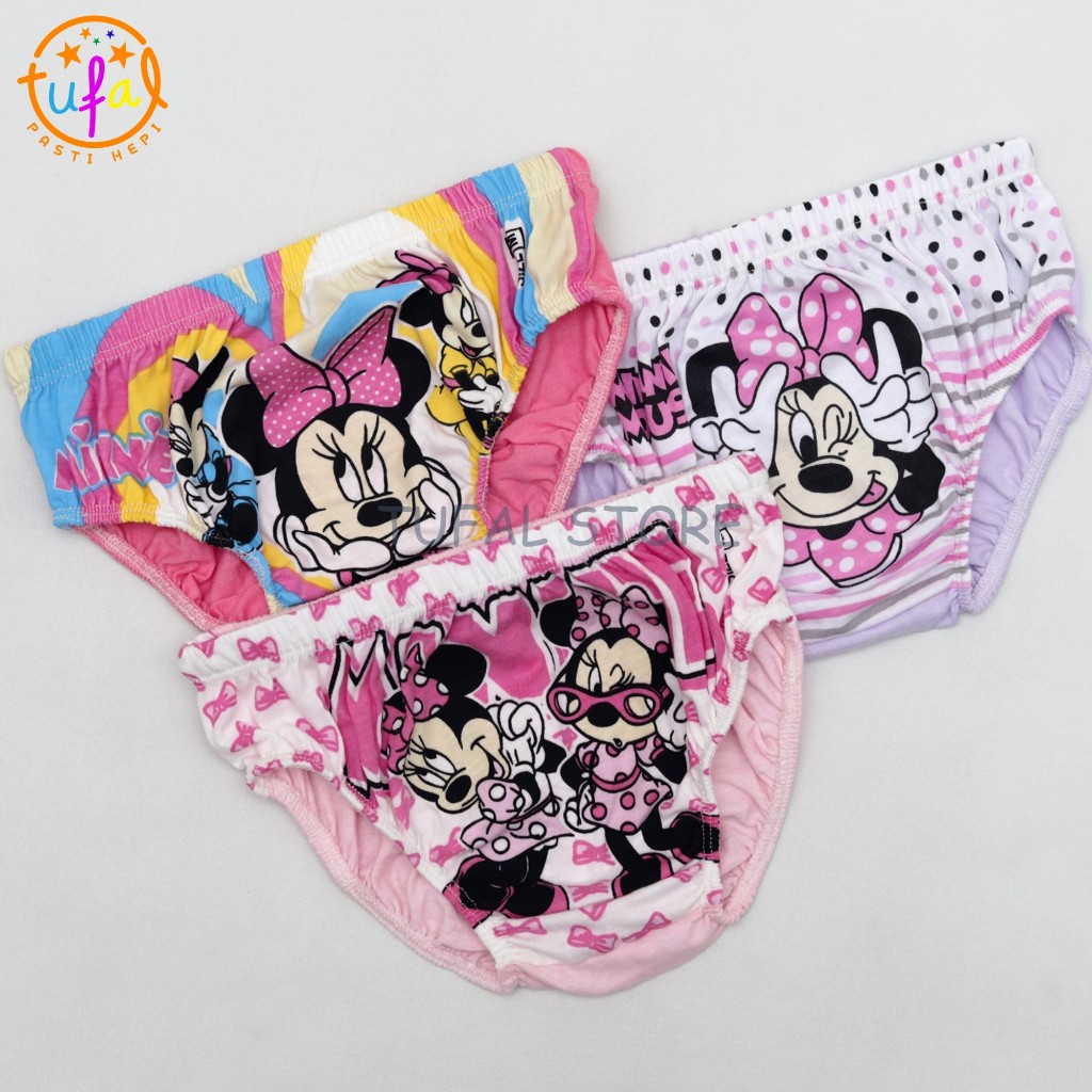 KATUN Girls Panties Underwear 3 in 1 Minnie Mouse Character Cotton