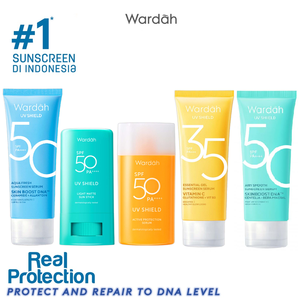 Wardah UV Shield Sunscreen SPF 50 PA+++ - Active Protection Serum/Aqua ...