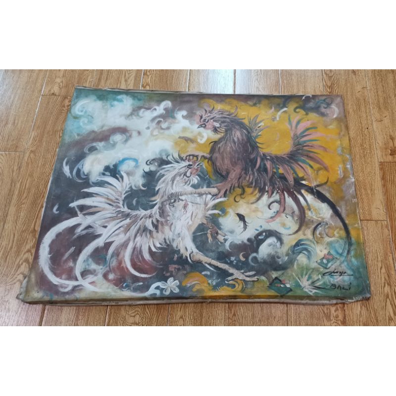 Rare Ancient Painting of Fighting Chicken Tempo doeloe in Bali TTD ...