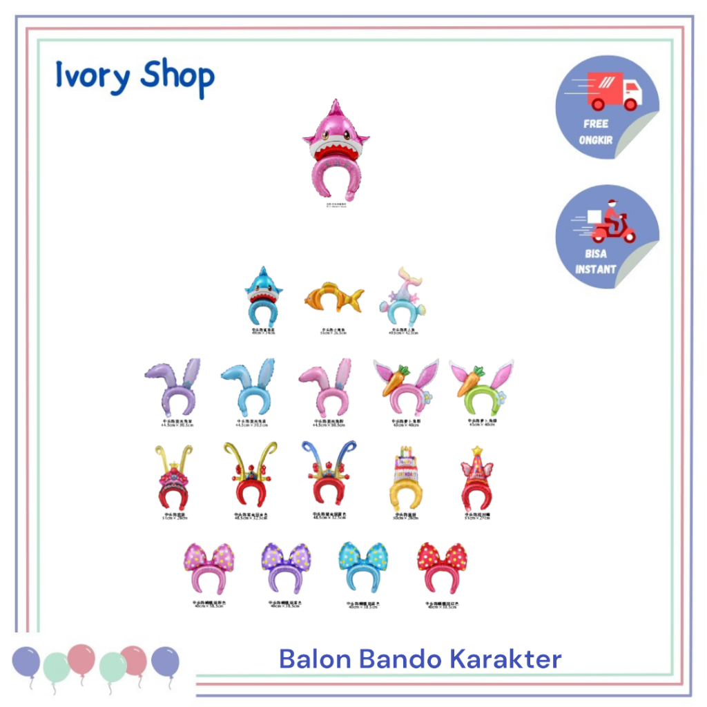 Balloon Headband Character Bondu Animal Rabbit Baby Shark Mermaid Nemo ...