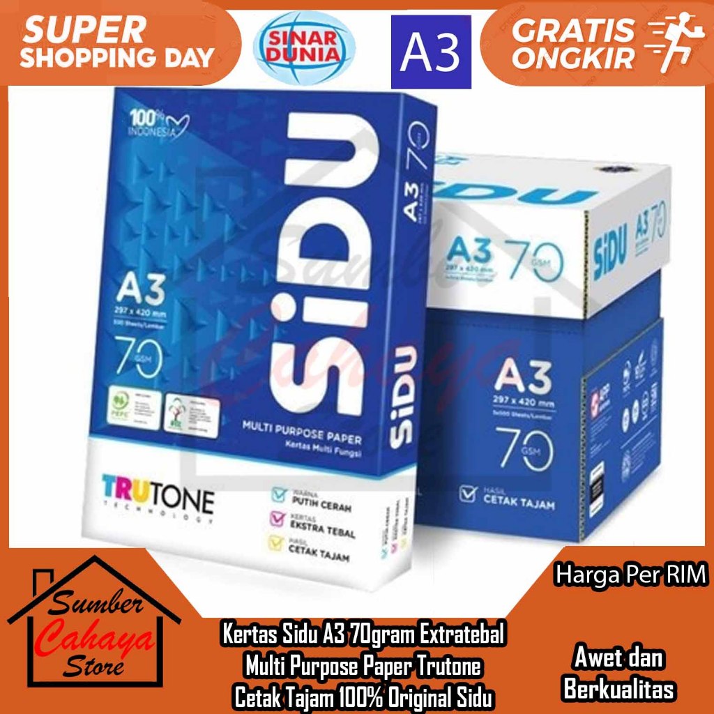 HVS Paper 70 GSM A3 Sidu Extrathick Multi PURPOSE Paper Trutone Print ...