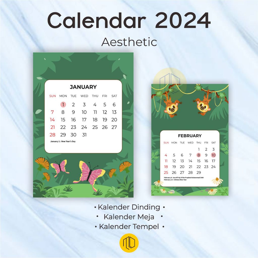 2024 AESTHETIC Animal MOTIF Calendar/Desk Calendar/Wall Calendar/2024