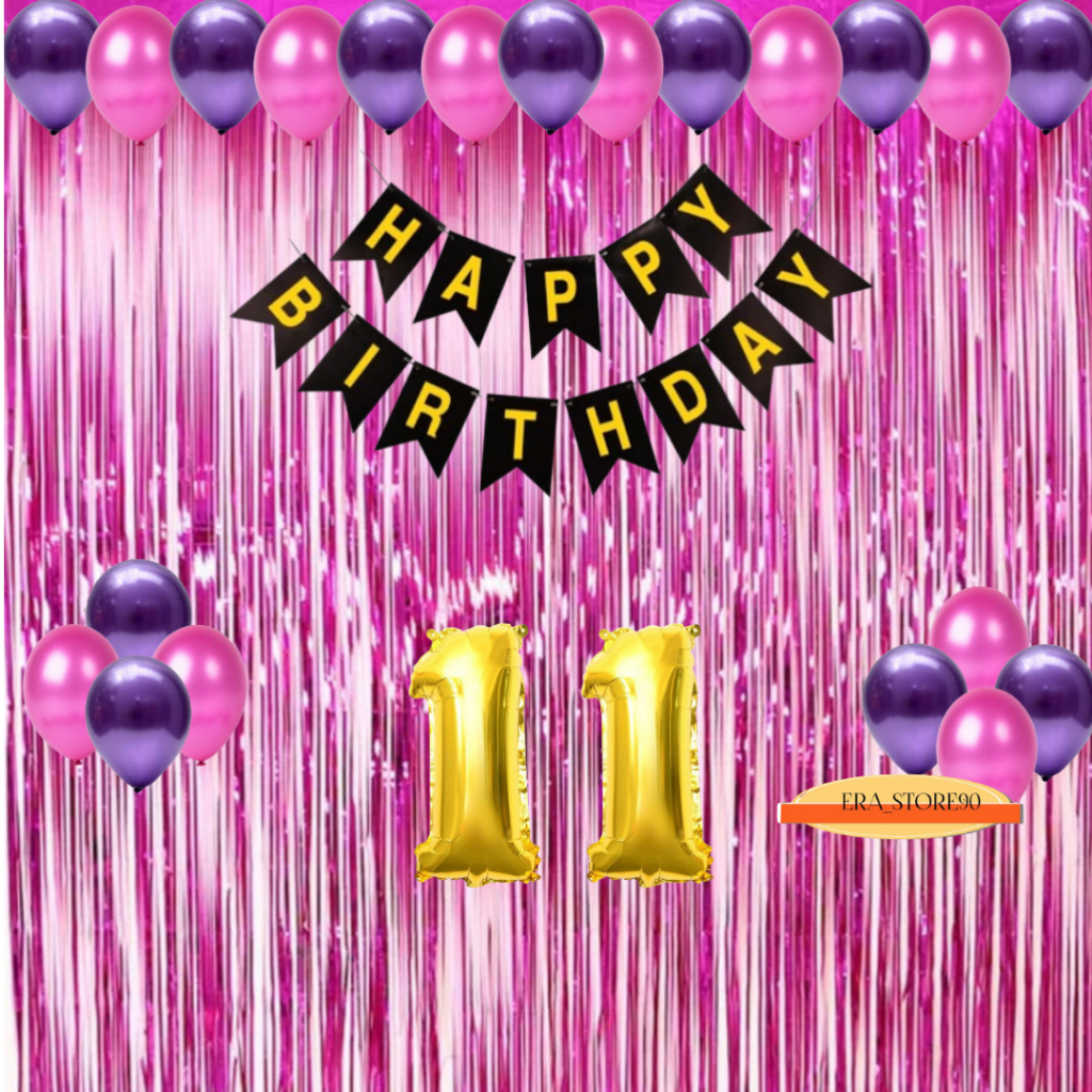 UNGU Birthday Decoration Set Package Dark Pink Purple Balloon Curtain ...