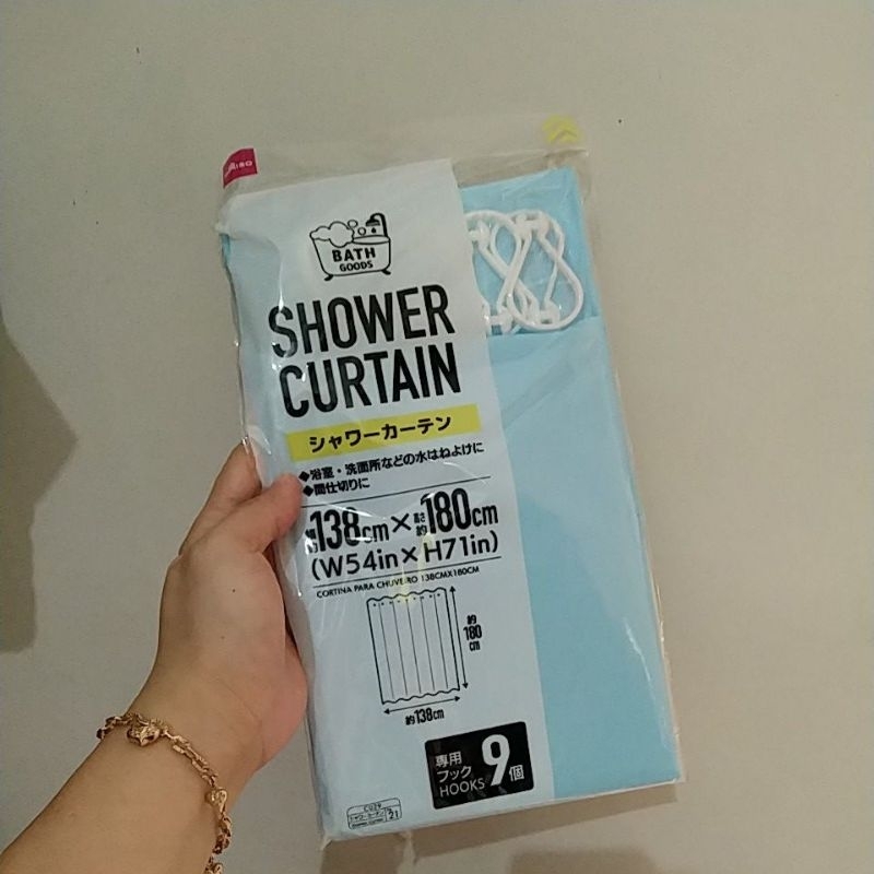 Daiso shower curtain Plain waterproof plus ring curtain shower Shopee