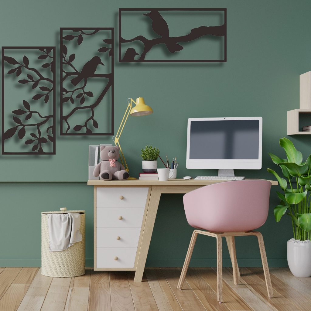 KAYU 3d WOODEN CREATION WALL DECOR FOR TREE AND BIRD THEME 3 PANELS ...