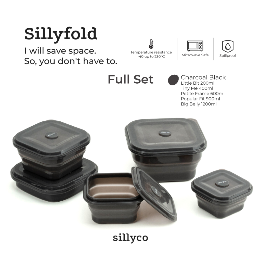 Sillyco - Sillyfold Square Full Set - Collapsible Silicone Lunch Box ...