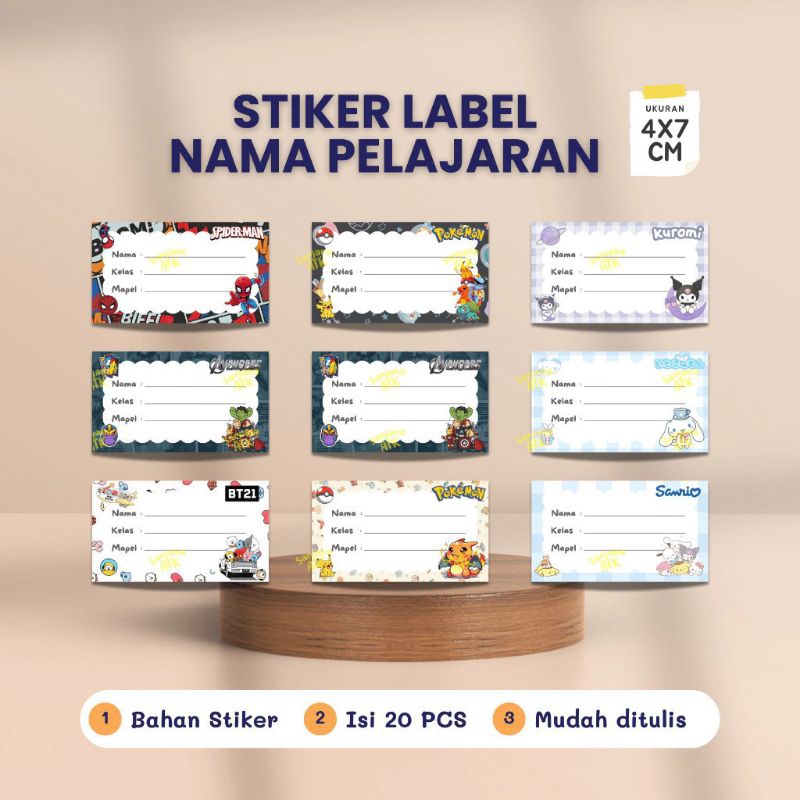 Character Textbook Name Label Sticker/Book Label/Mapel Sticker ...
