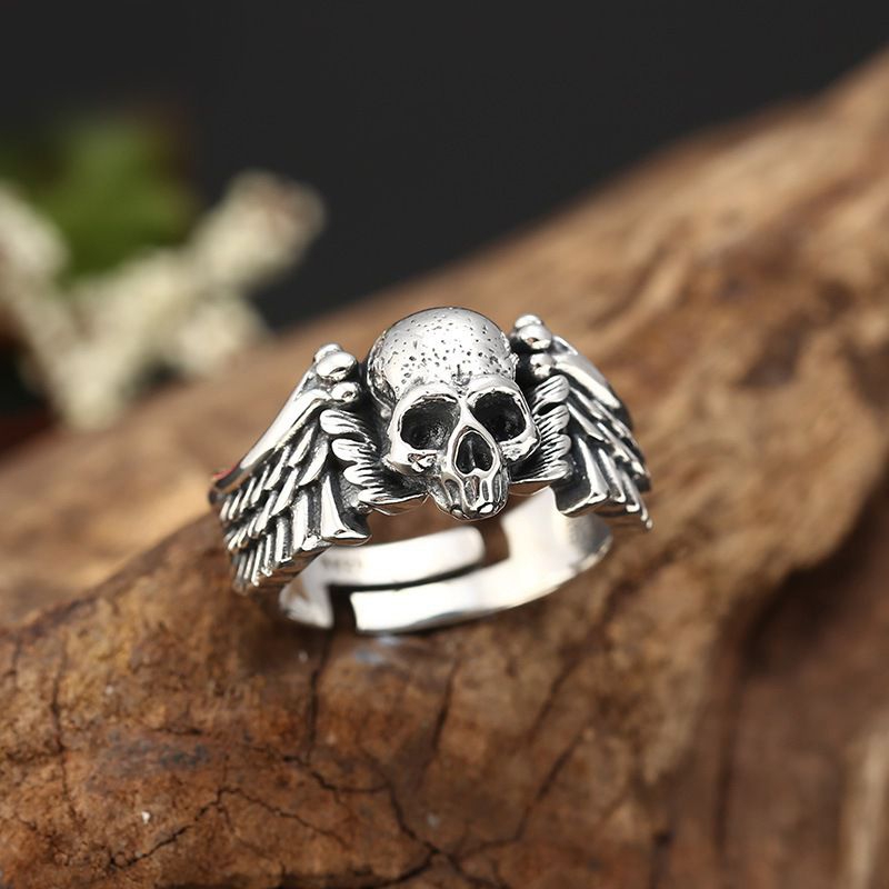 Elegant Ring with Wings Skull Silver Design (Adjustable) | Shopee Malaysia