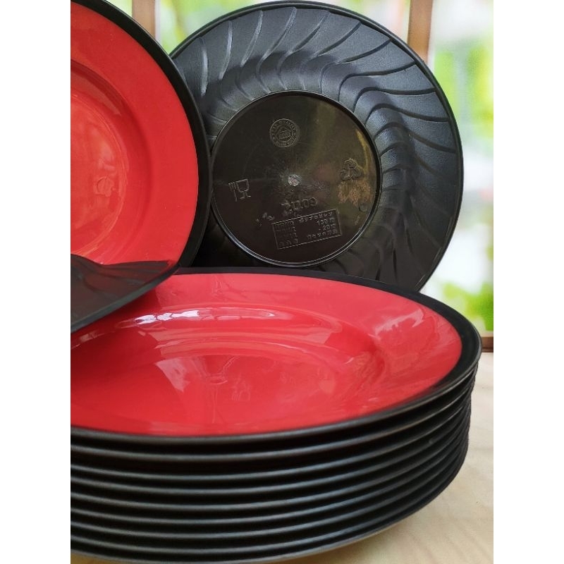 HITAM 12pcs Plain Black Round Dinner Plates Plastic Carved Thread model ...