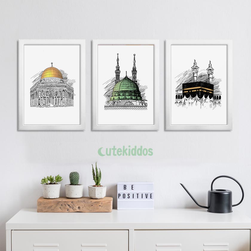 HIASAN DINDING Wall Hanging Wall Decor Islamic Sketch Of 3 Mosques Al
