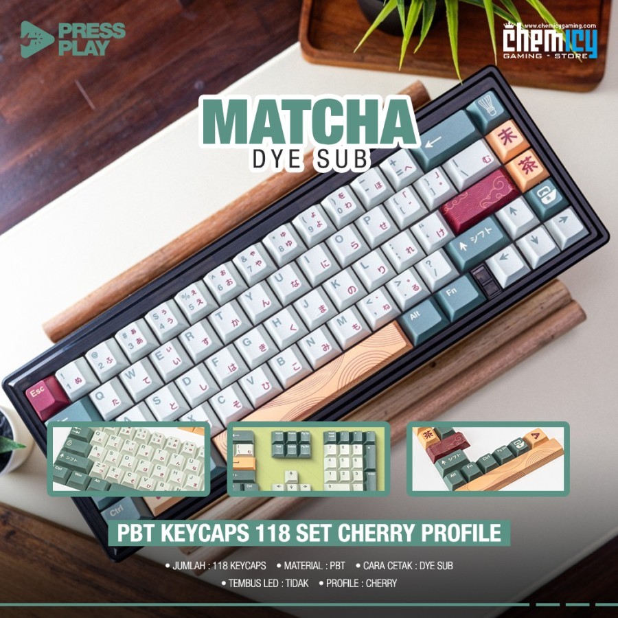 Press Play Matcha PBT Keycaps 118 Cherry Profile Set | Shopee Malaysia