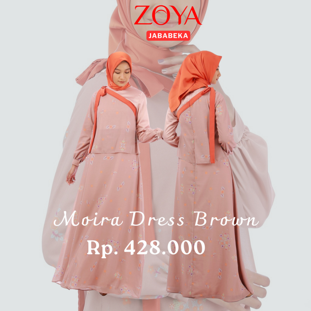 Zoya Moira Dress Brown Baju Gamis Polos Motif Muslim Women's Clothing