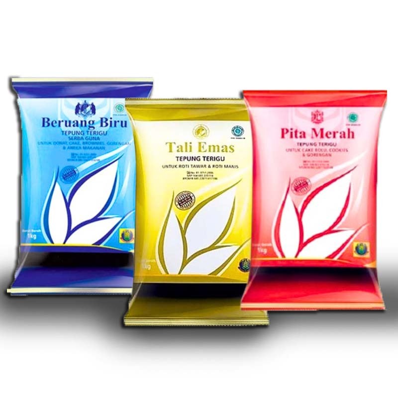 MERAH Blue bear flour 1kg / red ribbon flour 1kg / gold string flour ...