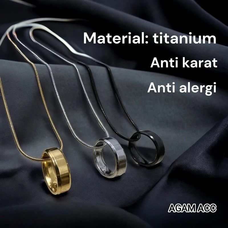 Casandra Model Titanium Necklace 1,2 mm round + Titanium Ring Pendant ...