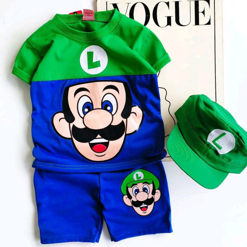 Luigi Boys Clothes MARIO BROSS Brothers Suits With Hats For Ages 1-10 ...