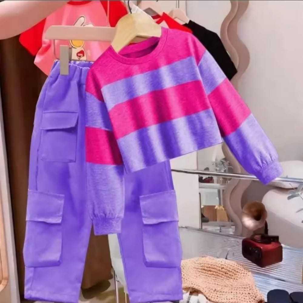UNGU PURPLE COROP TOP STRIPE CHILDREN'S SWEATER SET 1-11 YEARS | Shopee ...