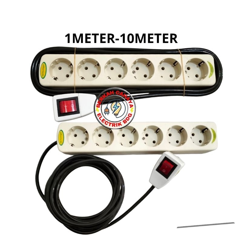 HITAM Black 6-hole Socket 1,2,3,4,5,6,7,8,9,10 Meters/6-Hole on-off ...