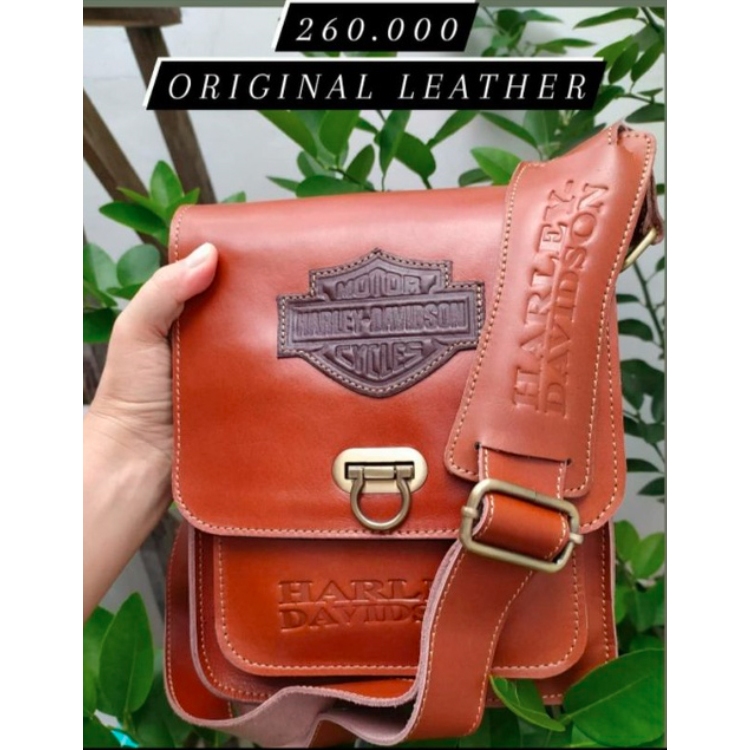 Harley davidson Sling bag Genuine Leather Zipper Men messenger bag Shopee Malaysia