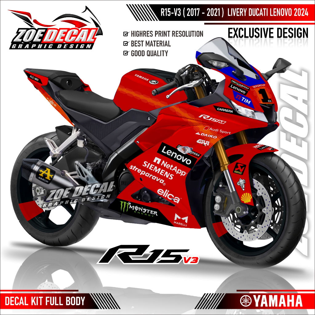 Latest Full Body Sticker Decal Yamaha R15 V3 Motif Livery Ducati Lenovo ...