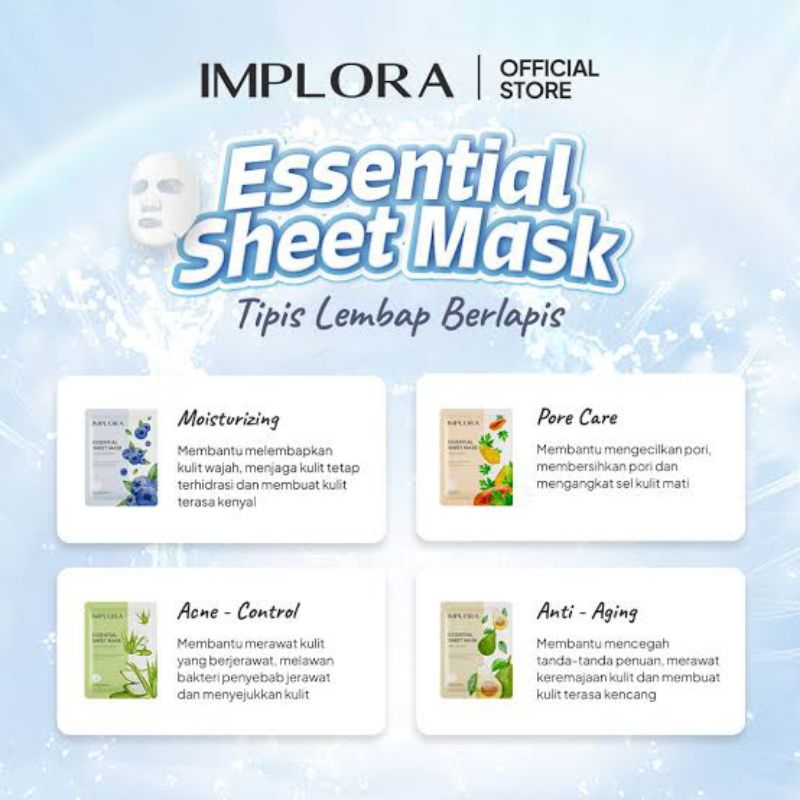 Implora Essential Sheet Mask Sachet 25gram Original | Shopee Malaysia