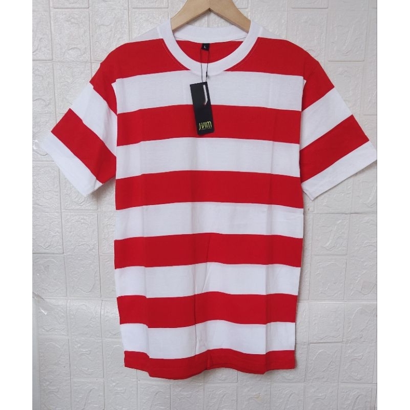 MERAH Block Striped T-Shirt 17 San Red and White T-Shirt | Shopee Malaysia